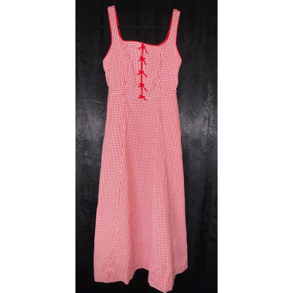 Rachel Zoe Womens Red White Gingham Cotton Maxi Dress Bow Detail Pockets Size 6